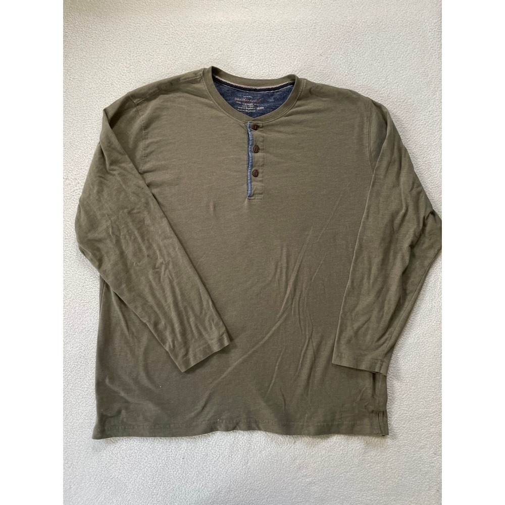 Weatherproof Mens XXL Henley Shirt Olive Green Long Sleeve Vintage Cotton Blend